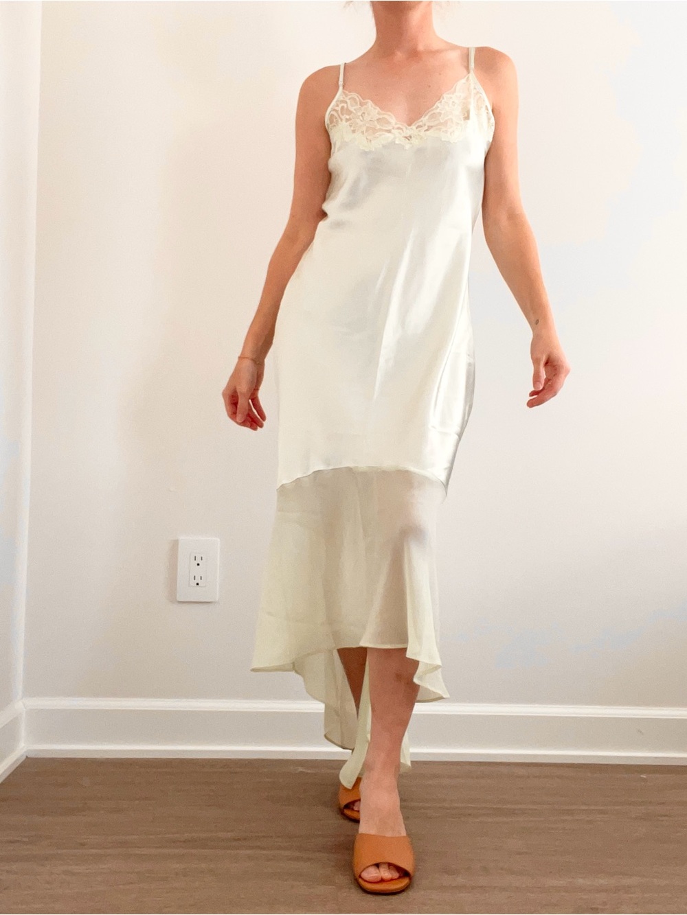 Vintage Silk Lace-Trim Slip Dress in Pale Seafoam Color - Picture 5 of 5